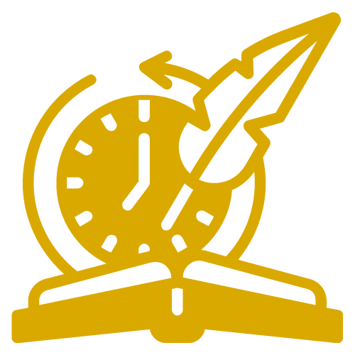 Book with Clock and Quill Pen Icon